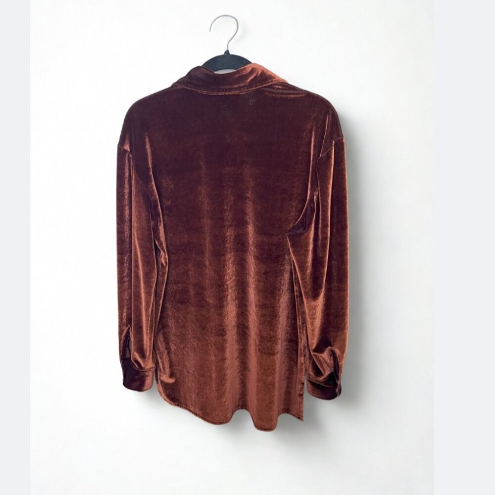 Vintage 90s Velvet Button Down Shirt Brown Oversized Casualaire Size M - Picture 4 of 6